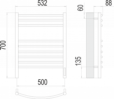 Классик П9 500х700 электро (sensor quick touch)  Полотенцесушитель TERMINUS Северодвинск - фото 3