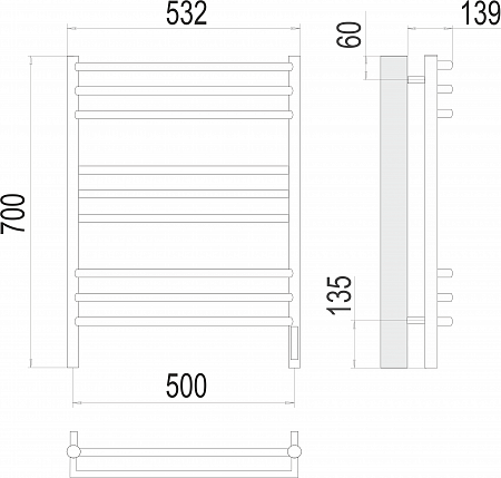 Прато П9 500х700 электро (sensor quick touch) Полотенцесушитель  TERMINUS Северодвинск - фото 3