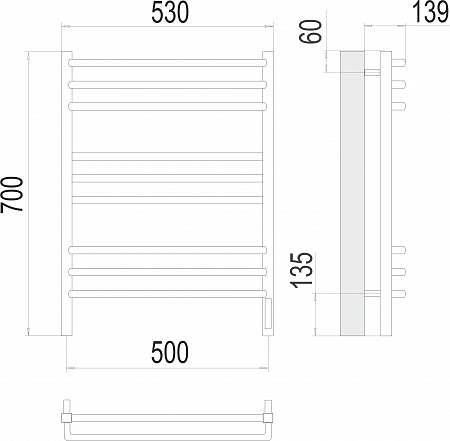 Соренто П9 500х700 электро (sensor quick touch) Полотенцесушитель  TERMINUS Северодвинск - фото 3